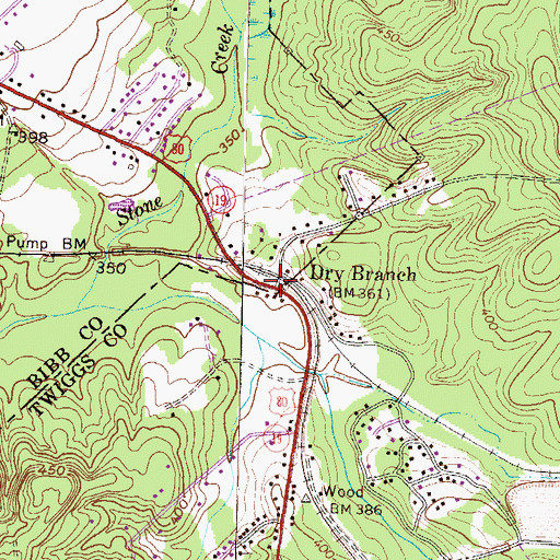 Topographic Map of Dry Branch, GA