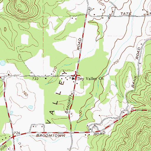 Topographic Map of Dry Valley Baptist Church, GA