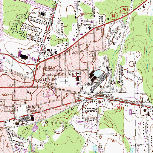 Topographic Map of Dunson Mills School, GA