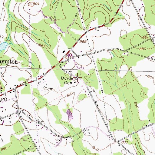 Topographic Map of Durden Cemetery, GA