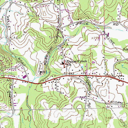 Topographic Map of Dykes Creek Church, GA