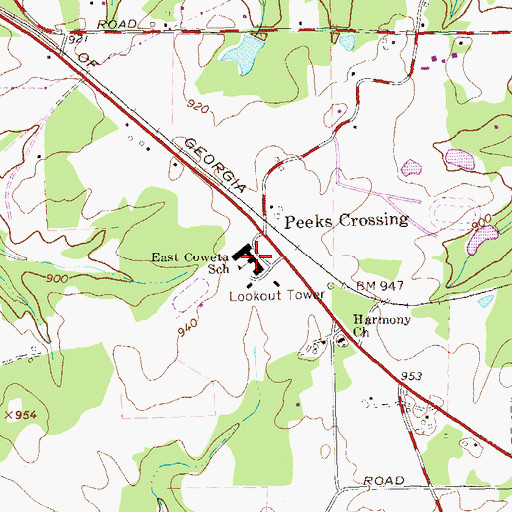 Topographic Map of East Coweta Middle School, GA