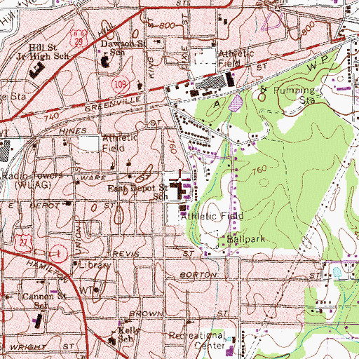 Topographic Map of East Depot Street School, GA