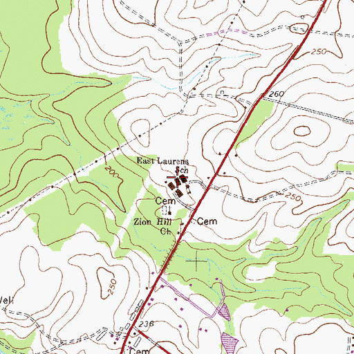 Topographic Map of East Laurens School, GA