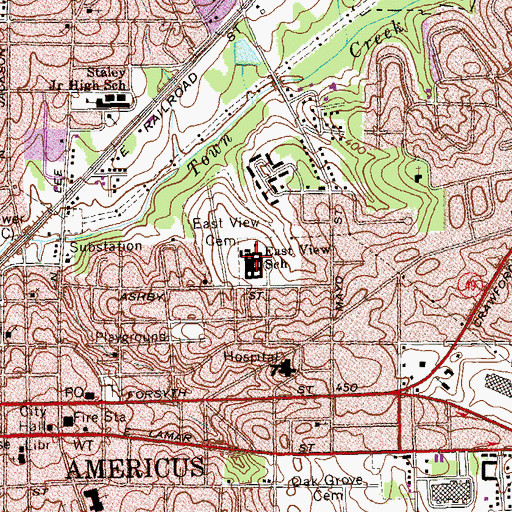 Topographic Map of East View School, GA