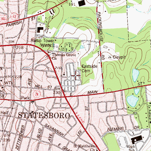 Topographic Map of Eastside Cemetery, GA