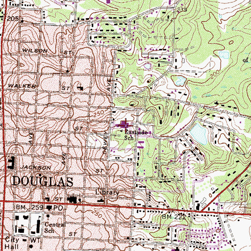Topographic Map of Eastside School, GA
