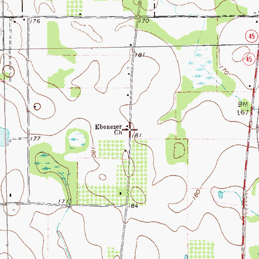 Topographic Map of Ebenezer Church, GA