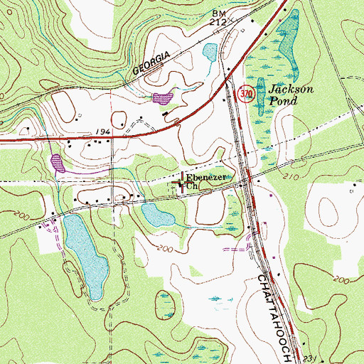 Topographic Map of Ebenezer Church, GA