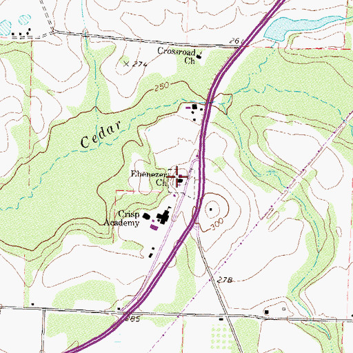 Topographic Map of Ebenezer Church, GA