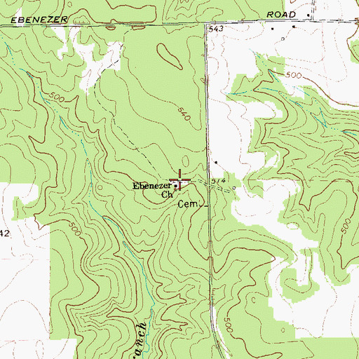 Topographic Map of Ebenezer Church, GA