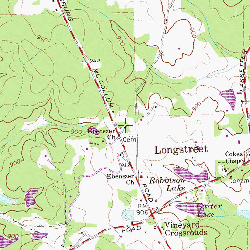 Topographic Map of Ebenezer Baptist Church, GA