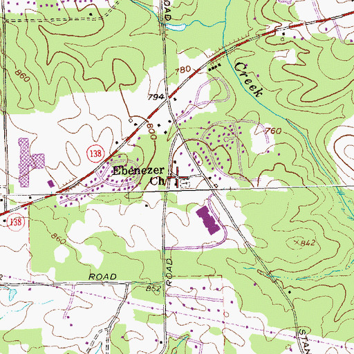 Topographic Map of Ebenezer Church, GA