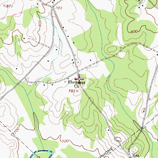 Topographic Map of Ebenezer Church, GA