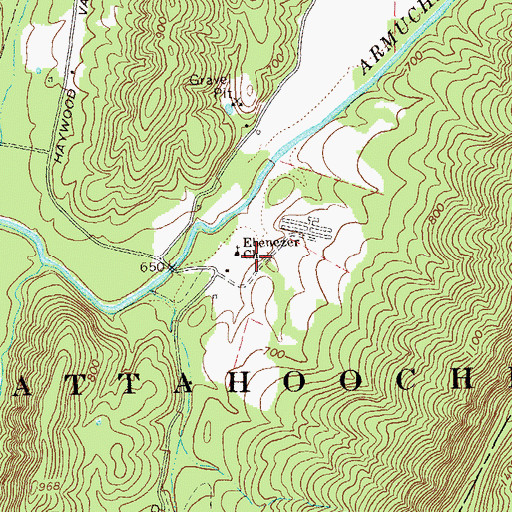 Topographic Map of Ebenezer Baptist Church, GA