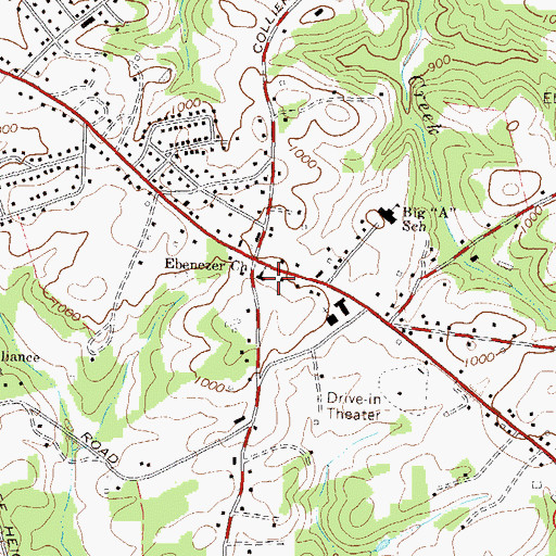 Topographic Map of Ebenezer Church, GA