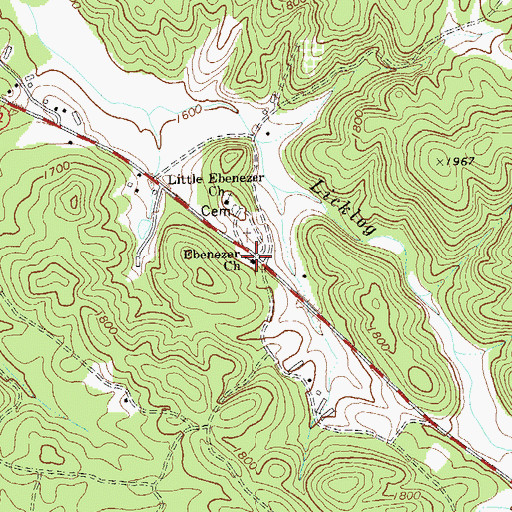 Topographic Map of Ebenezer Church, GA