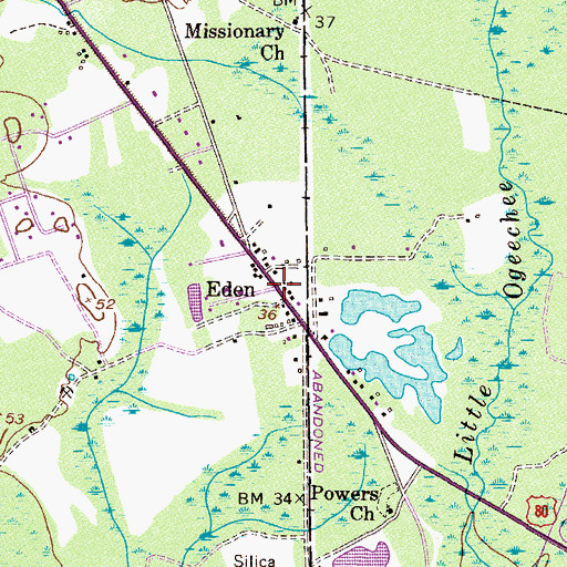 Topographic Map of Eden, GA