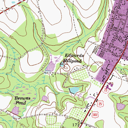 Topographic Map of Edwards Millpond, GA