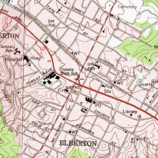 Topographic Map of Elberton, GA