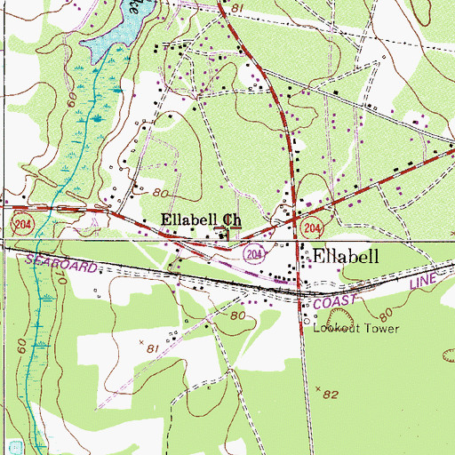 Topographic Map of Ellabell Church, GA