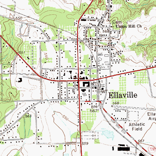Topographic Map of Ellaville, GA