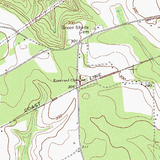 Topographic Map of Emanuel Church, GA