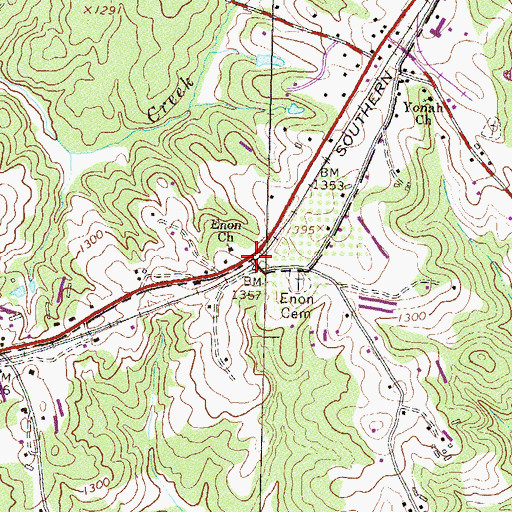 Topographic Map of Enon Church, GA