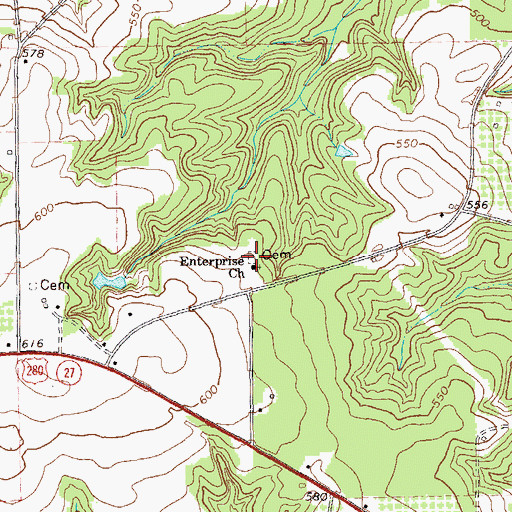 Topographic Map of Enterprise Church, GA