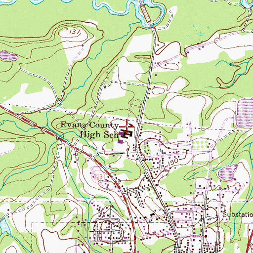 Topographic Map of Evans County High School, GA