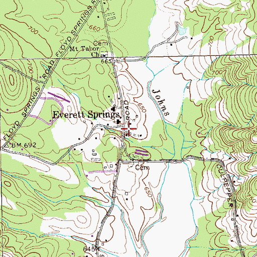 Topographic Map of Everett Springs, GA