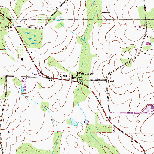 Topographic Map of Evergreen Church, GA