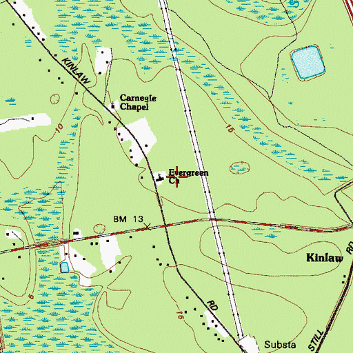 Topographic Map of Evergreen Church, GA
