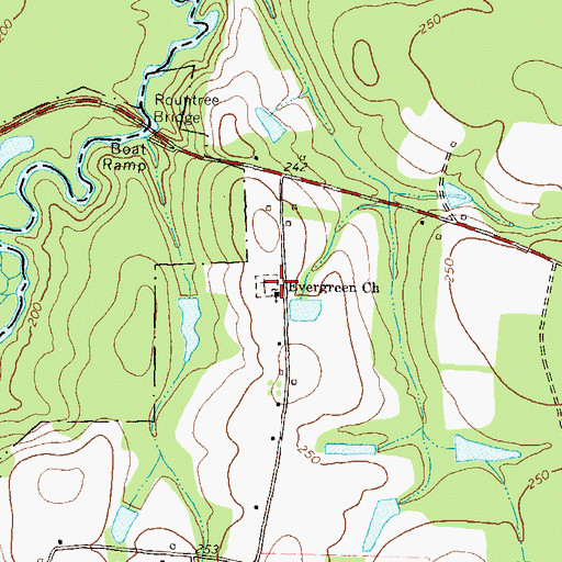 Topographic Map of Evergreen Church, GA