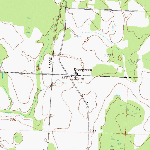 Topographic Map of Evergreen Church, GA