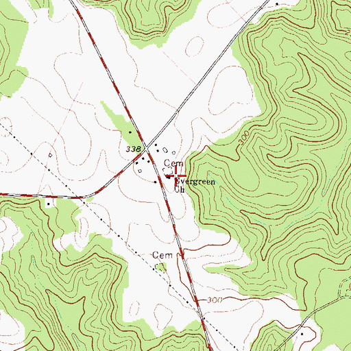Topographic Map of Evergreen Church, GA