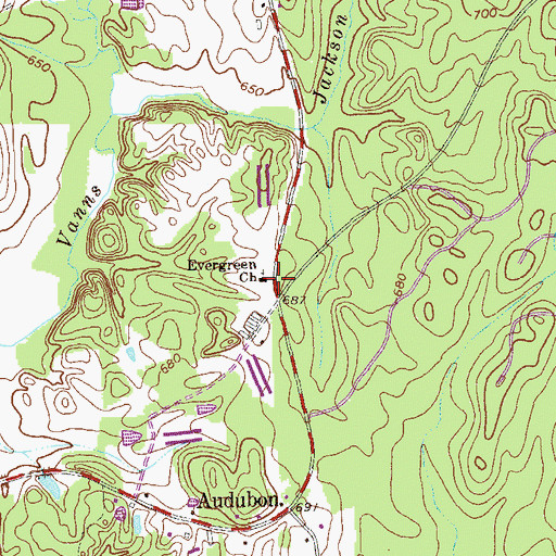 Topographic Map of Evergreen Church, GA