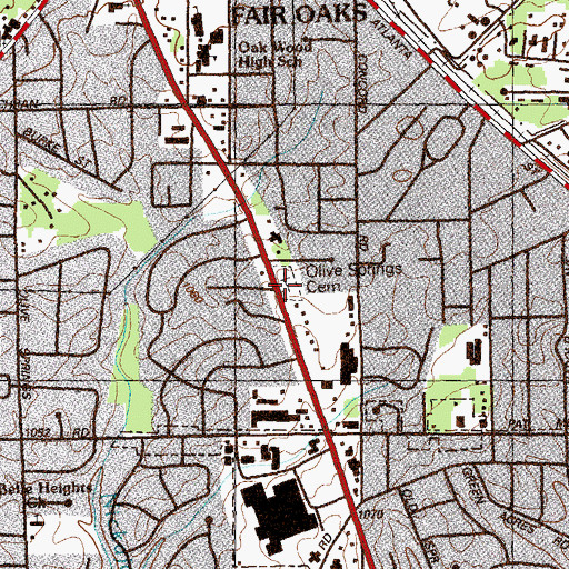 Topographic Map of Fair Oaks Cemetery, GA