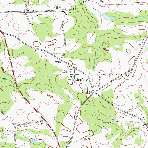 Topographic Map of Fairplay Church, GA