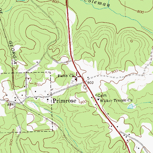 Topographic Map of Faith Church, GA