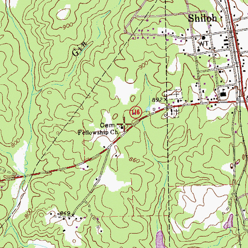 Topographic Map of Fellowship Church, GA