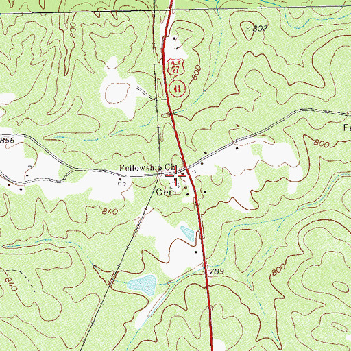 Topographic Map of Fellowship Church, GA