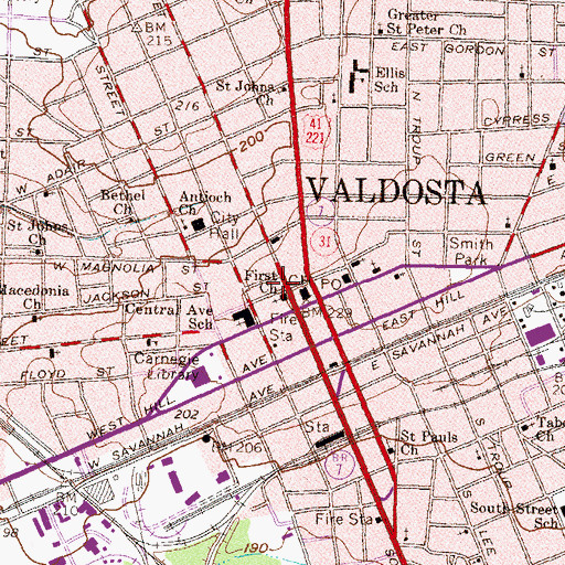Topographic Map of First Church, GA