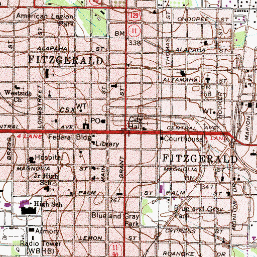 Topographic Map of Fitzgerald, GA