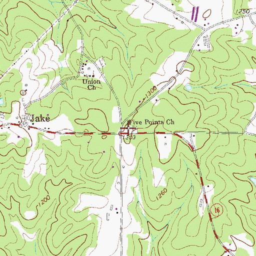 Topographic Map of Five Points Church, GA