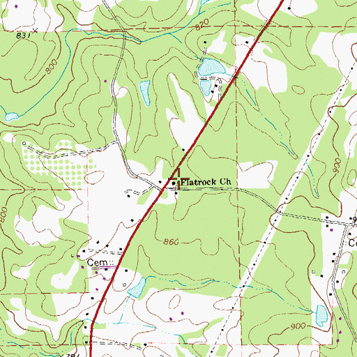Topographic Map of Flatrock Church, GA