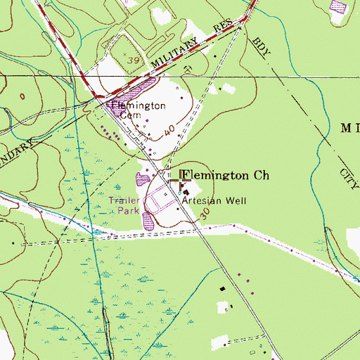 Topographic Map of Flemington Church, GA