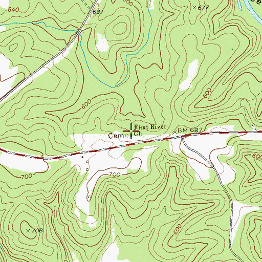 Topographic Map of Flint River Church, GA
