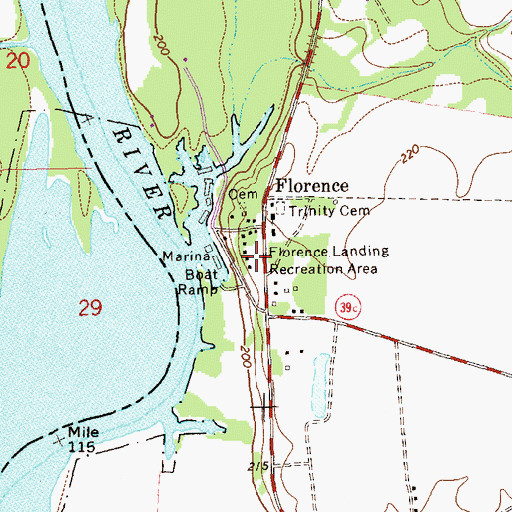 Topographic Map of Florence Landing Recreation Area, GA