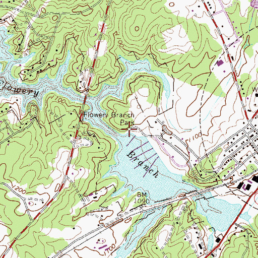 Topographic Map of Flowery Branch Park, GA